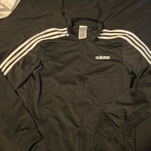 Black white stripe Addis’s black zip up jacket